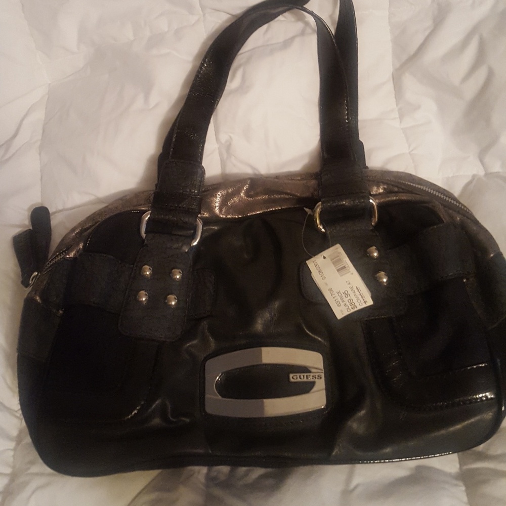 Guess Hangbag, New, Silver Metallic/Black